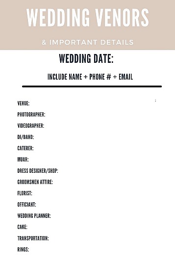 Free Wedding Vendor List
