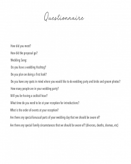 Free Wedding Questionnaire